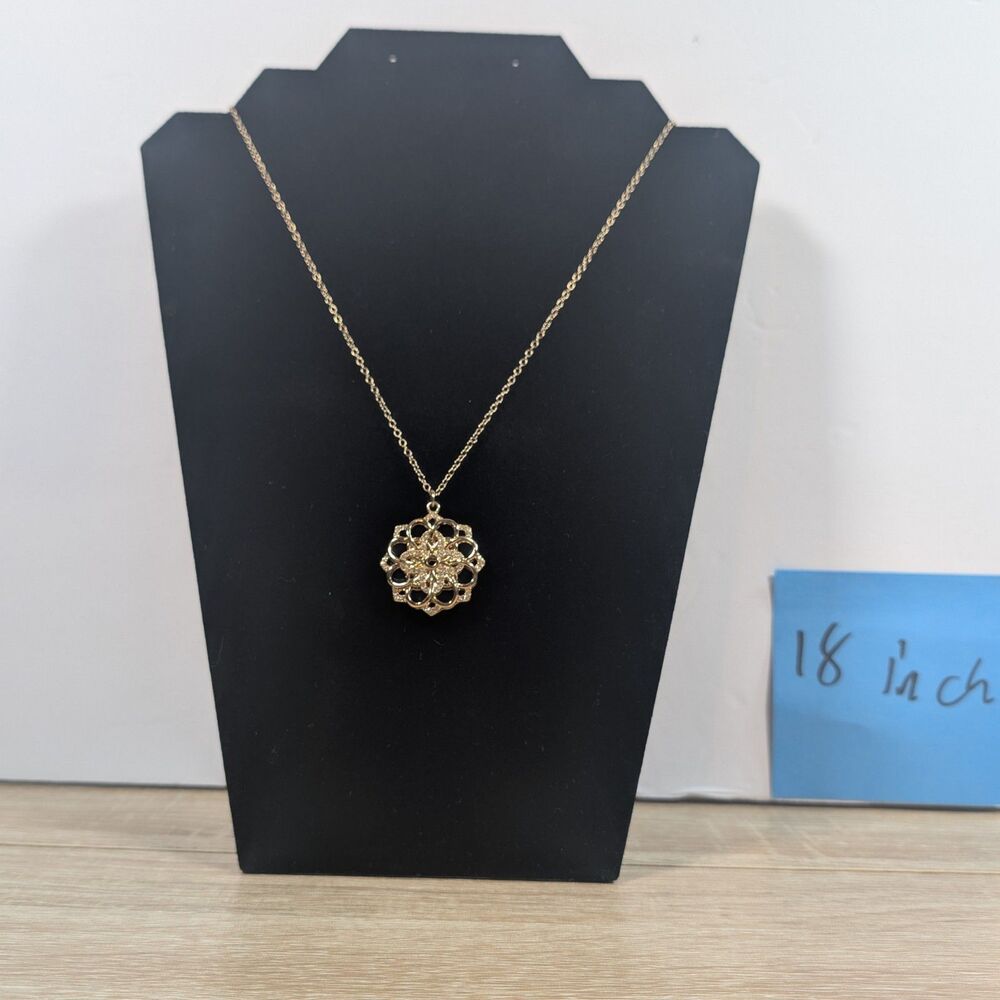 Gold Tone Filigree Pendant Necklace 18 Inch Chain Vintage Style Avon